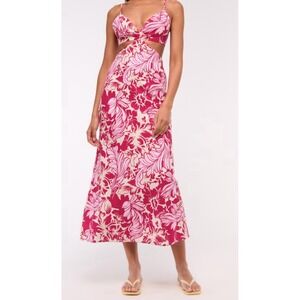 Abercrombie & Fitch Women's Julia Slip Cutout Maxi Dress Red Pink Floral SIZE XS